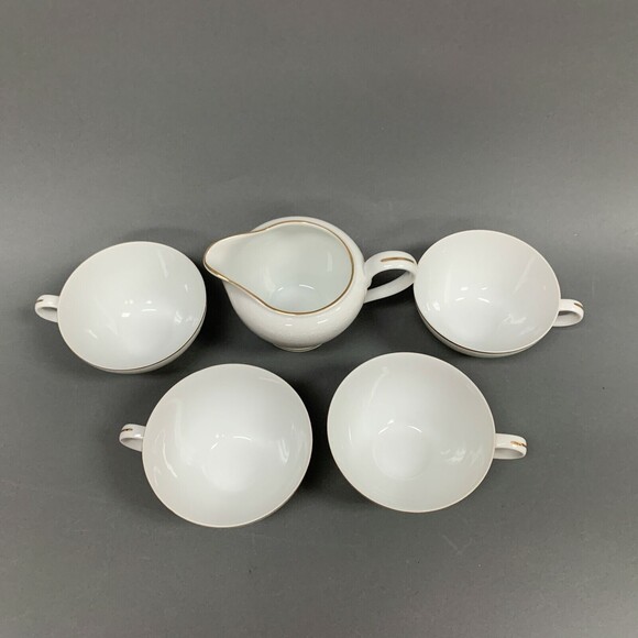 Touch of Gold Embassy DoM Cups Creamer White Border Design Gold Trim Lot of 5 - Picture 3 of 12